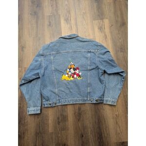 VTG‎ Disney Jean Jacket Mens 2XL Blue Embroidered Mickey Mouse Friends Denim